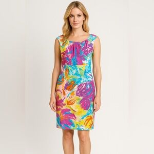 SPENSE Colorful Sheath Dress Size 8 Cotton Stretch Lined, Summer Dress